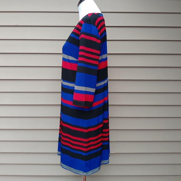 Emma & Michele Multicolor Striped Shift Dress Blue Red Black 3/4 Sleeves Stretch - Picture 6 of 14